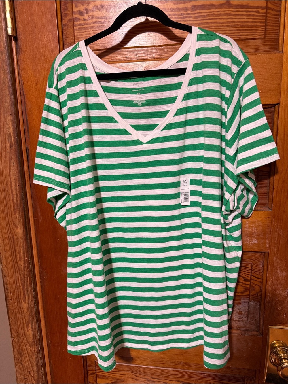 NWT Sonoma Green and White Striped V-Neck Short Sleeve Tee Size 5x